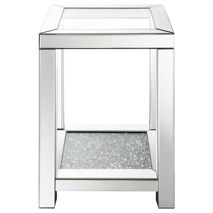 Valentina - 1-Shelf Square Glass Top Side End Table - Silver