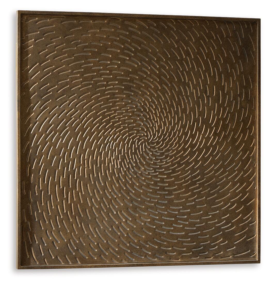 Square antique brown wall plaque with concentric swirl relief pattern