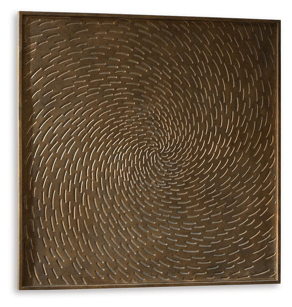 Square antique brown wall plaque with concentric swirl relief pattern