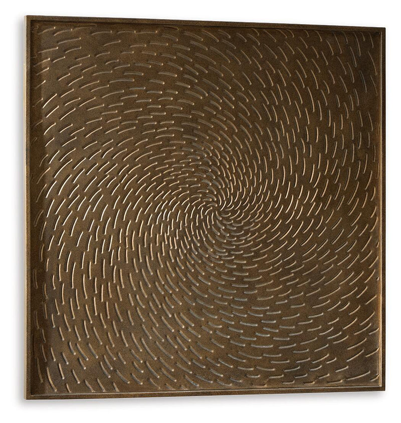 Square antique brown wall plaque with concentric swirl relief pattern