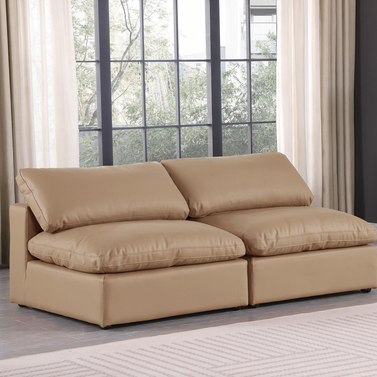 Comfy - Faux Leather Modular Armless Sofa 2 Pieces - Light Brown