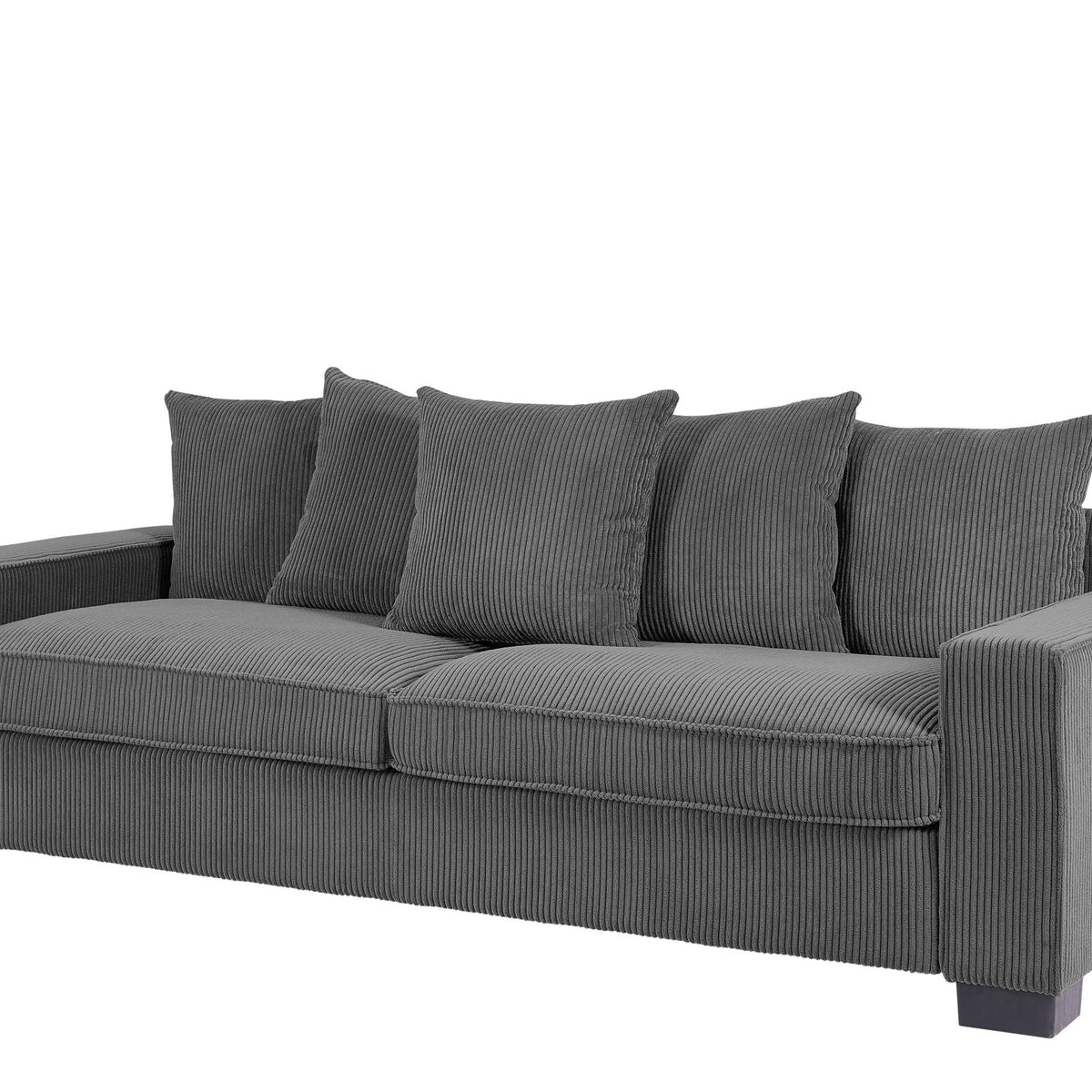 Luxe Corduroy Sofa With 5 Matching Toss Pillows, Sleek Design, Spacious And Comfortable 3 Seater Couch