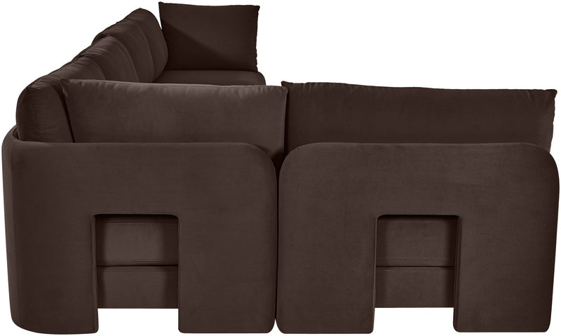 Dark brown velvet sectional sofa with chaise and two squared arm panels