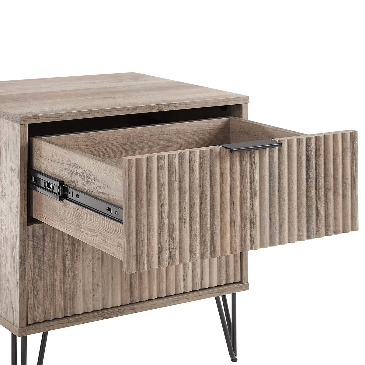 Manhattan Dumbo - Fluted 2-Drawer Nightstand With Rustic Gray Frame