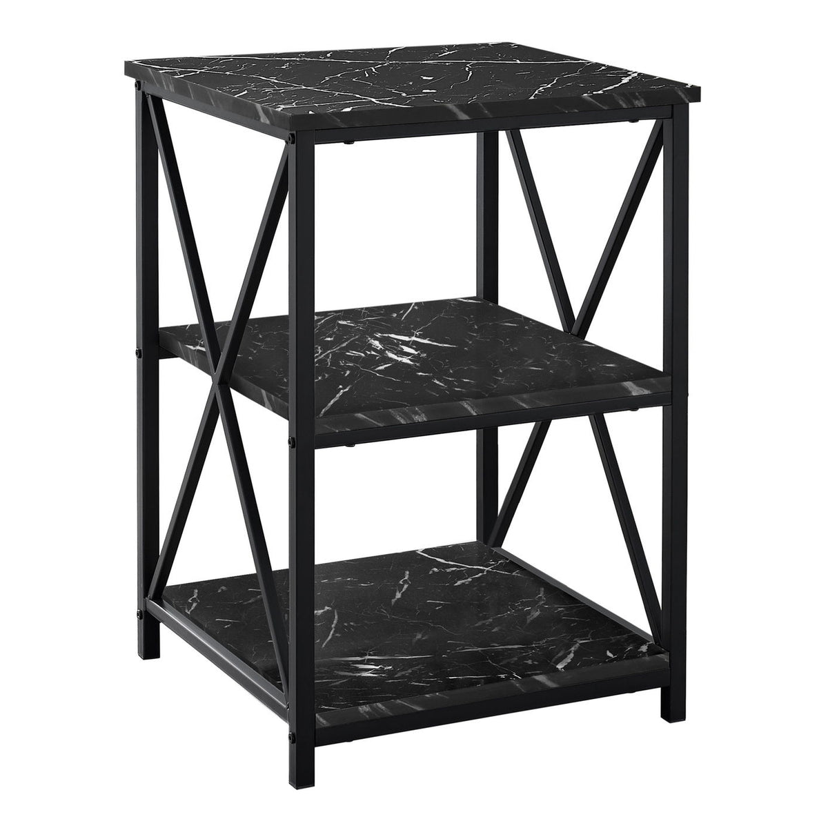 3 Tier Accent Table, Side Marble Look Contemporary & Modern