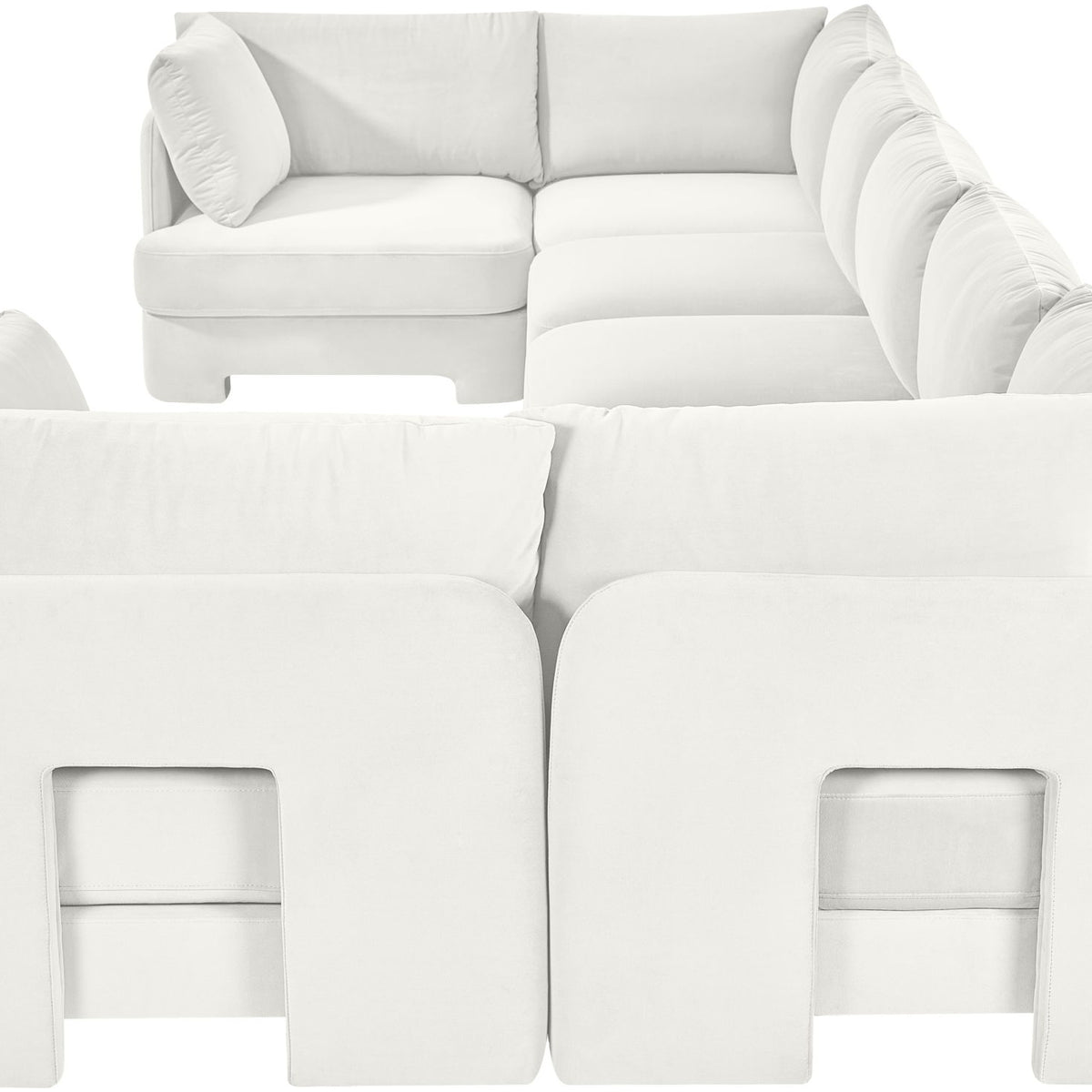 White U-shaped sectional sofa with rounded arms and plush back and seat cushions