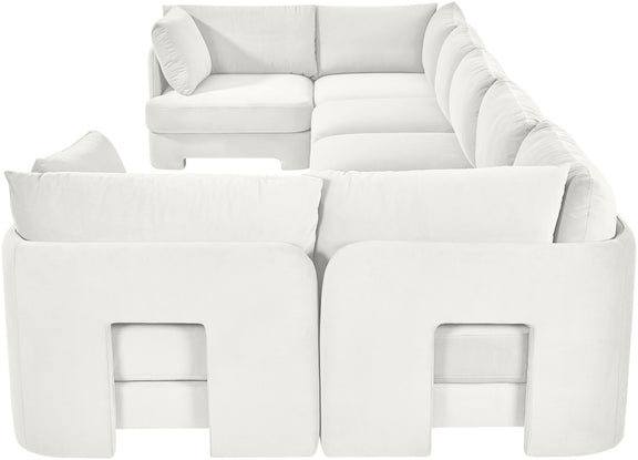White U-shaped sectional sofa with rounded arms and plush back and seat cushions