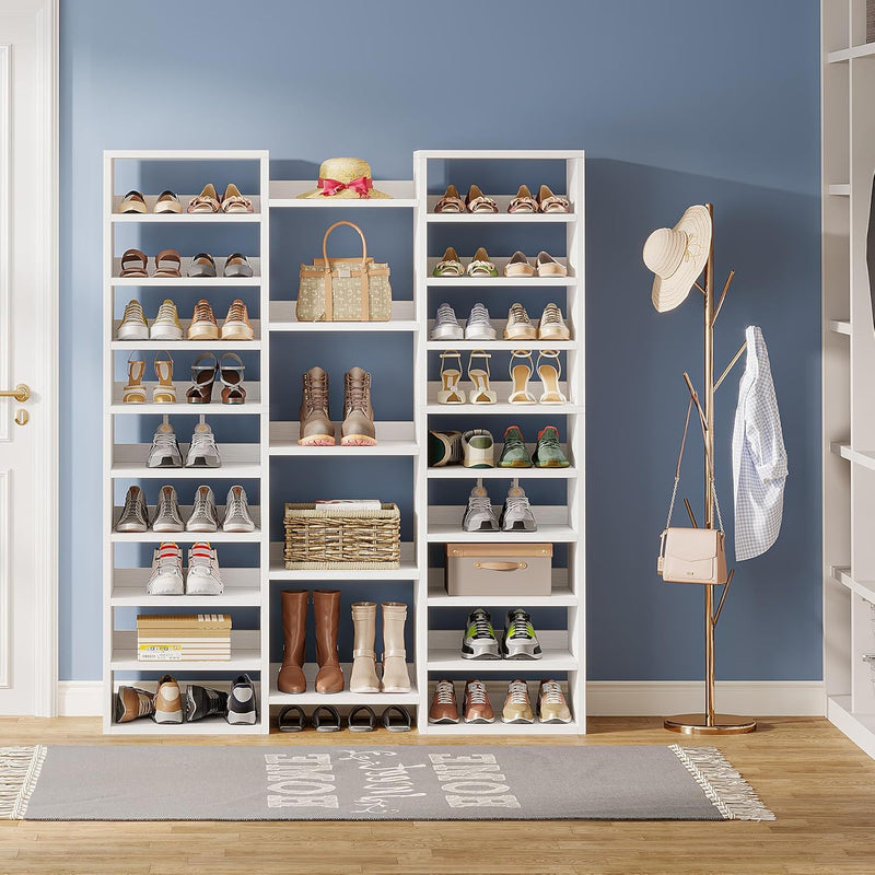 14 Tier Shoe Storage Cabinet With 23 Open Cubbies, 46 Pairs Capacity Entryway Organizer - White