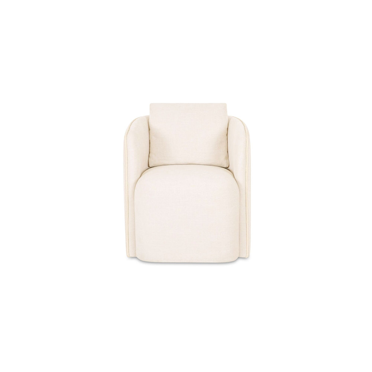 Warm white upholstered dining chair with padded seat and tall backrest