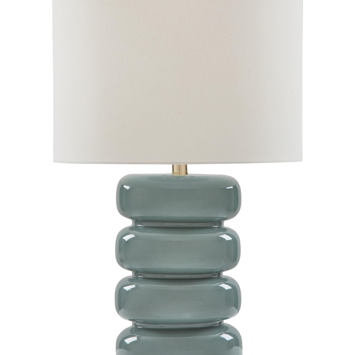 Ceramic table lamp with gray-blue rounded stacked ceramic base and white drum shade