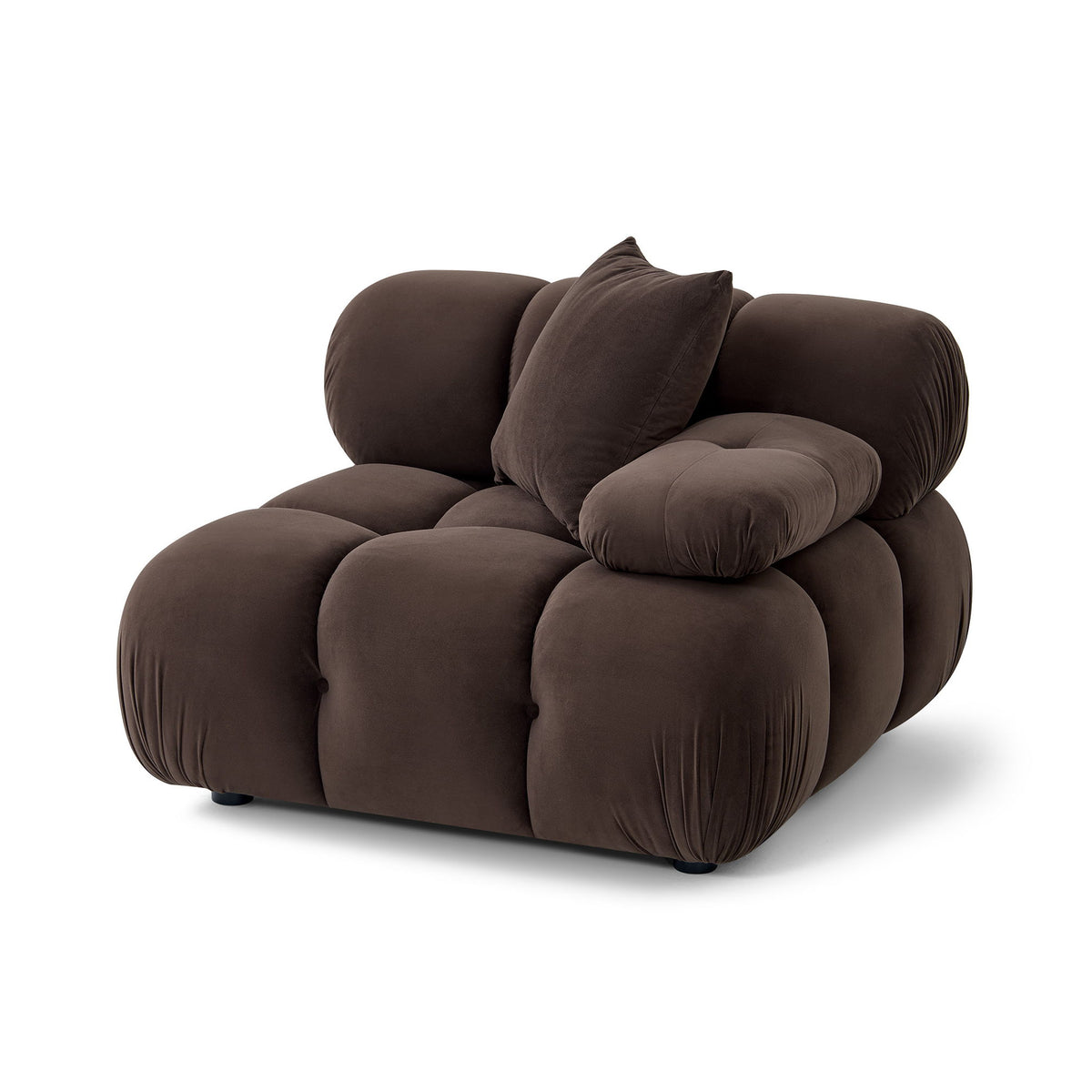 Dark brown modular corner chair angled view with supportive arm and back cushions.