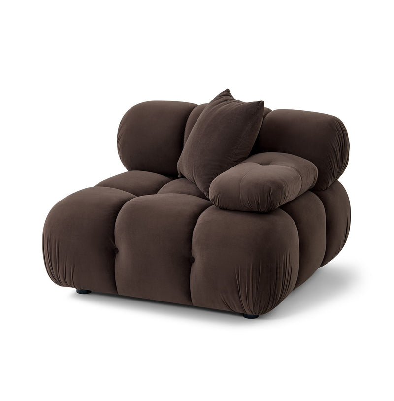 Dark brown modular corner chair angled view with supportive arm and back cushions.