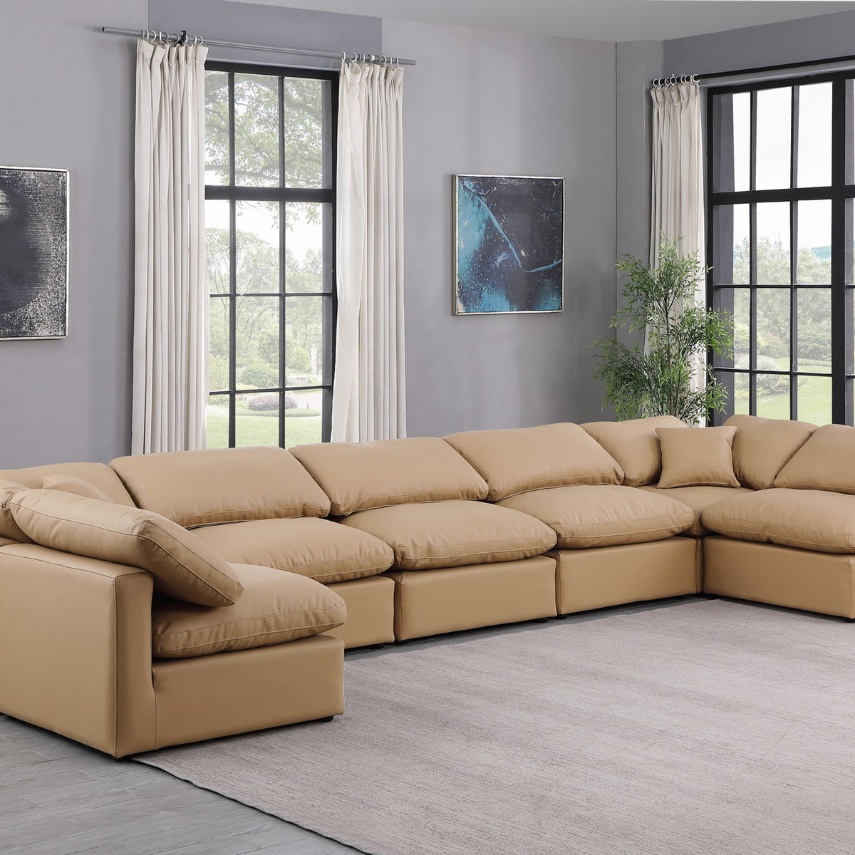 Indulge - Faux Leather 7 Piece Modular U-Shaped Sectional - Tan