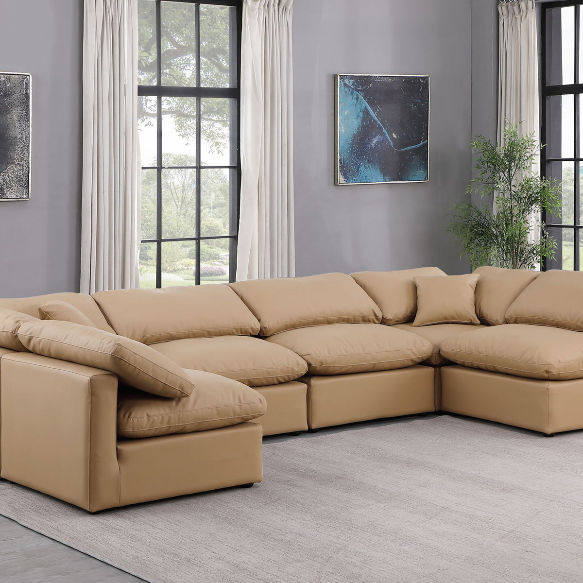 Indulge - Faux Leather 6 Piece Modular U-Shaped Sectional - Tan