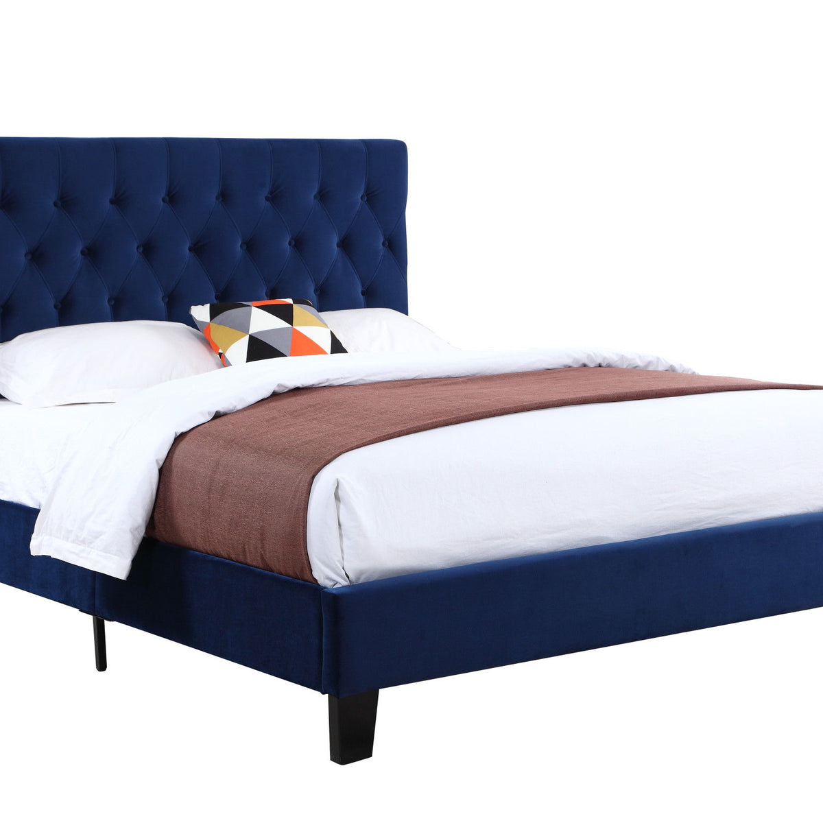 Queen Upholstered Bed - Blue - Fabric