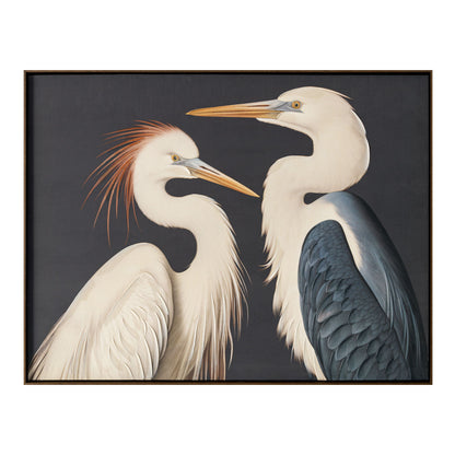 Two Cranes - Framed Painting - White