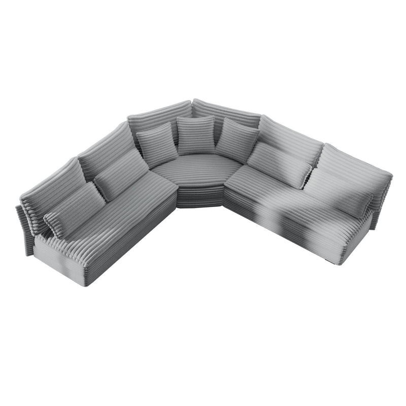 5 Seater L Shaped Sectional Sofa With Curved Corner, 7 Pillows