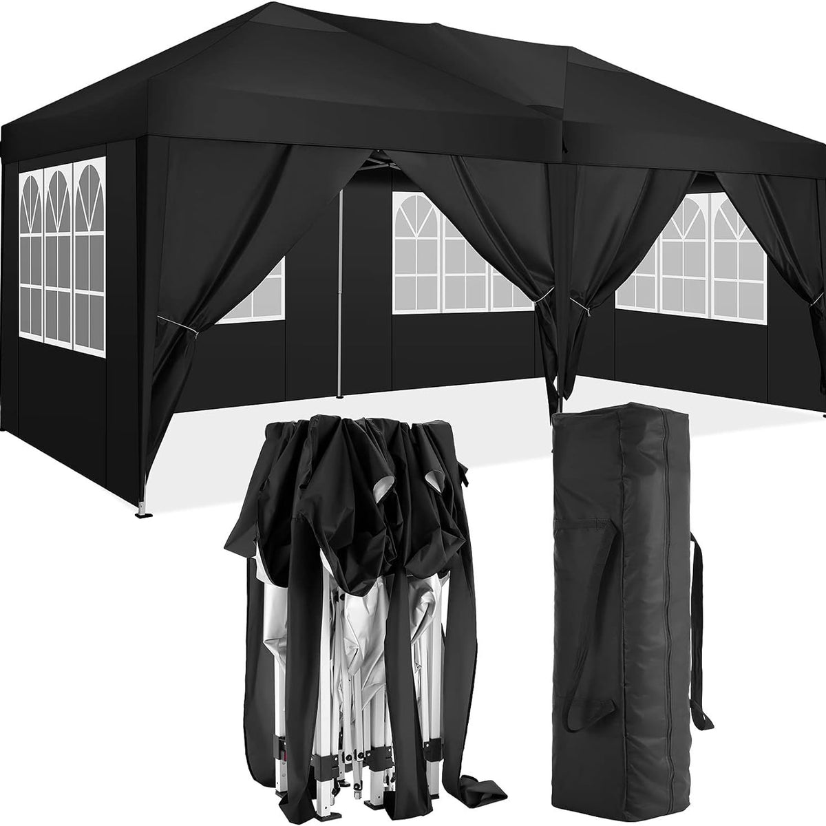 10'X20' Folding Canopy With 6 Removable Sidewalls Outdoor Event Shelter UPF 50+ Gazebo Portable Tents For Parties Beach Camping Wedding Ez Pop Up Canopy