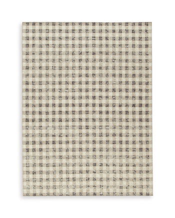 Light brown plaid area rug with grid pattern