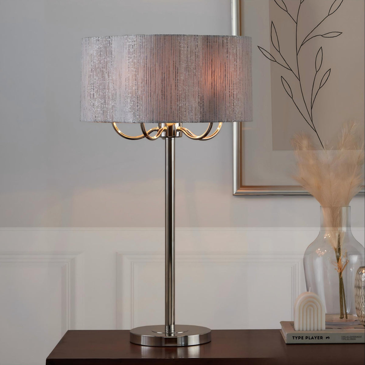 Lily - Contemporary Table Lamp - Polished Nickel / Gray
