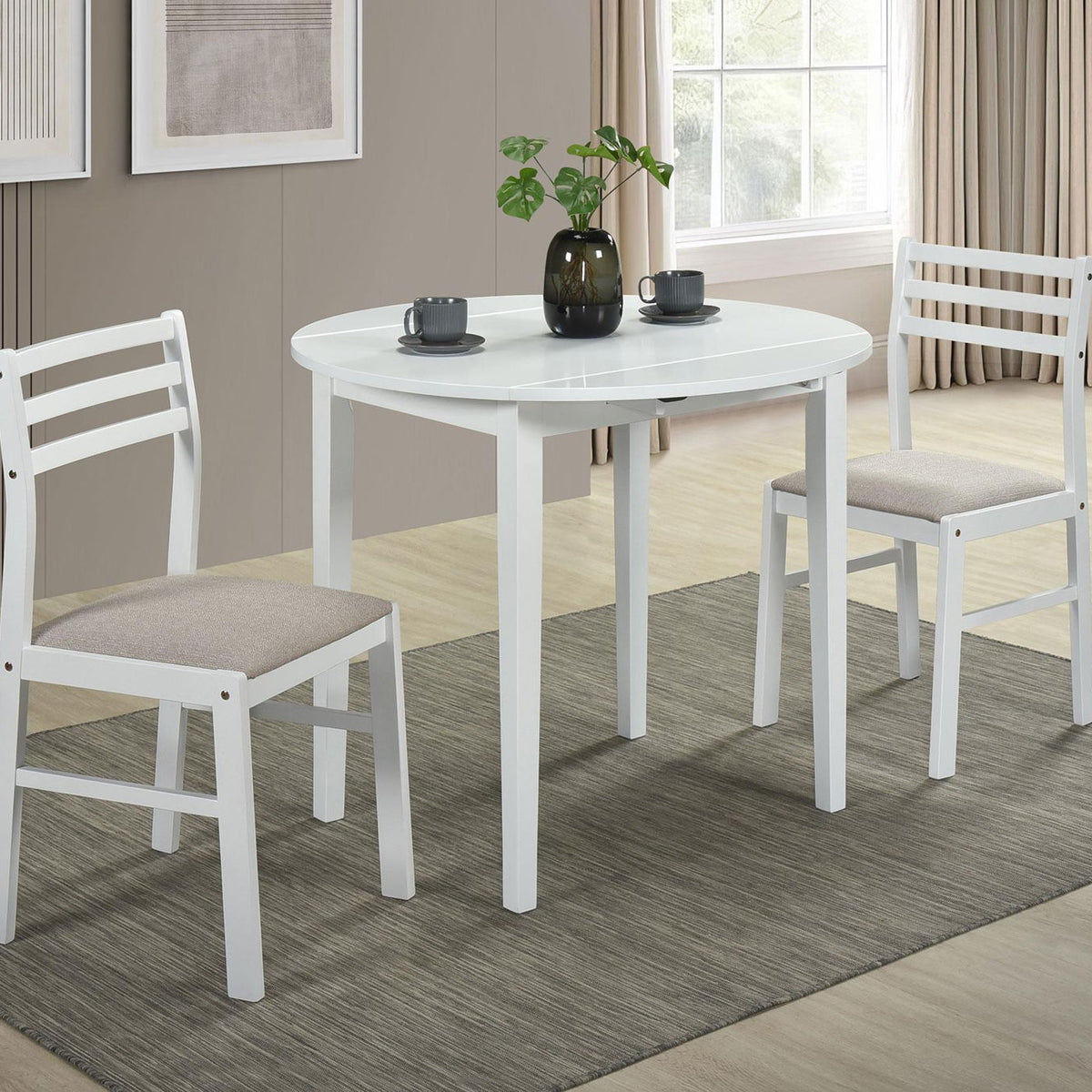 Bucknell 3-piece Round Drop Leaf Dining Table Set White