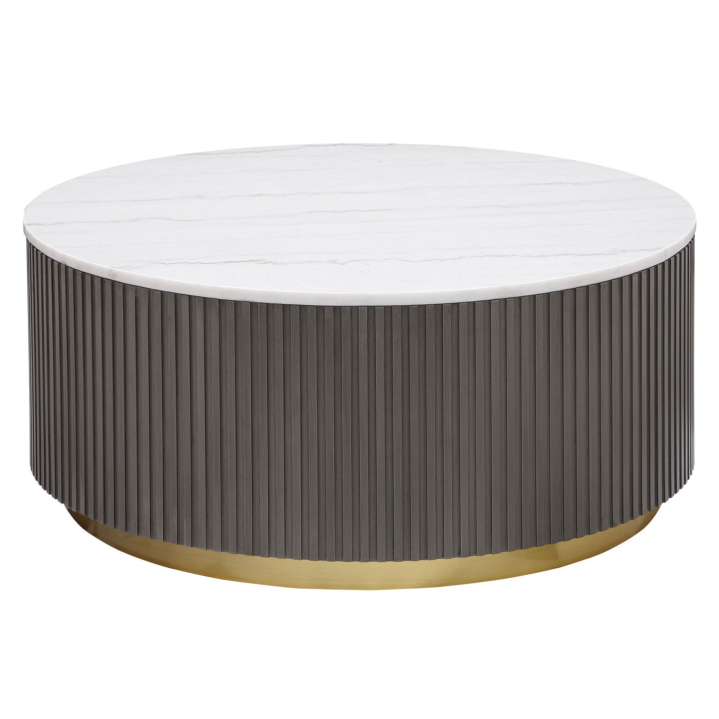 Jason - Round Marble Top Coffee Table - White And Charcoal