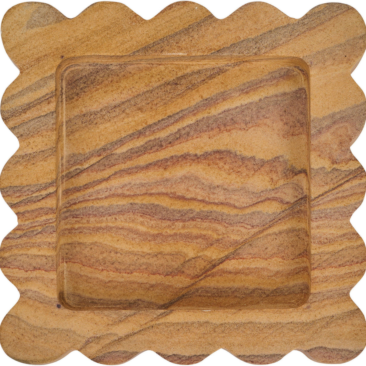 Sandstone wooden serving tray with recessed center and striped wood grain
