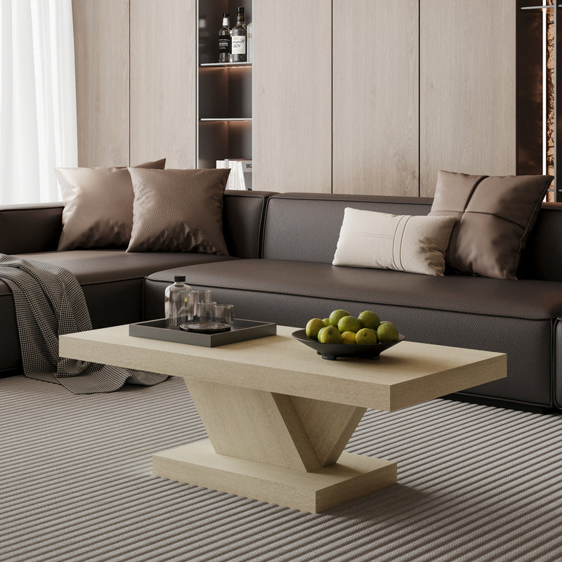 Coffee Table Wood Veneer X-Leg Base Oak 47-inch