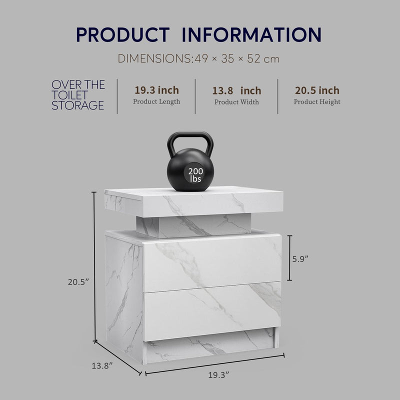 Nightstand LED, Bedside Table Cabinet With 2 Drawers For Bedroom