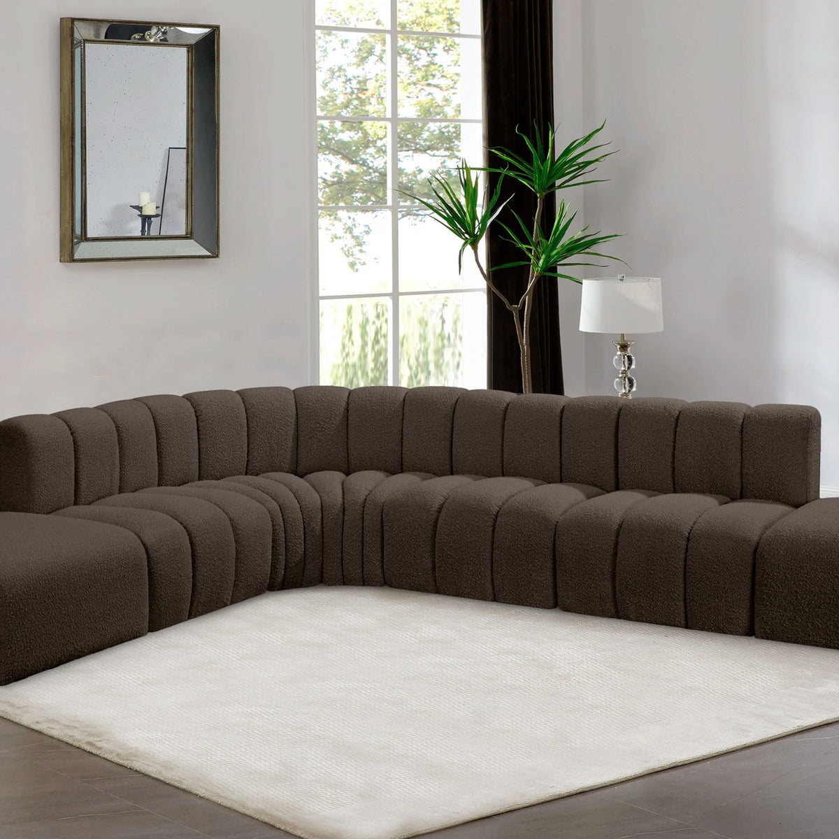 Arc - Boucle Fabric 7 Piece Corner Modular Sofa