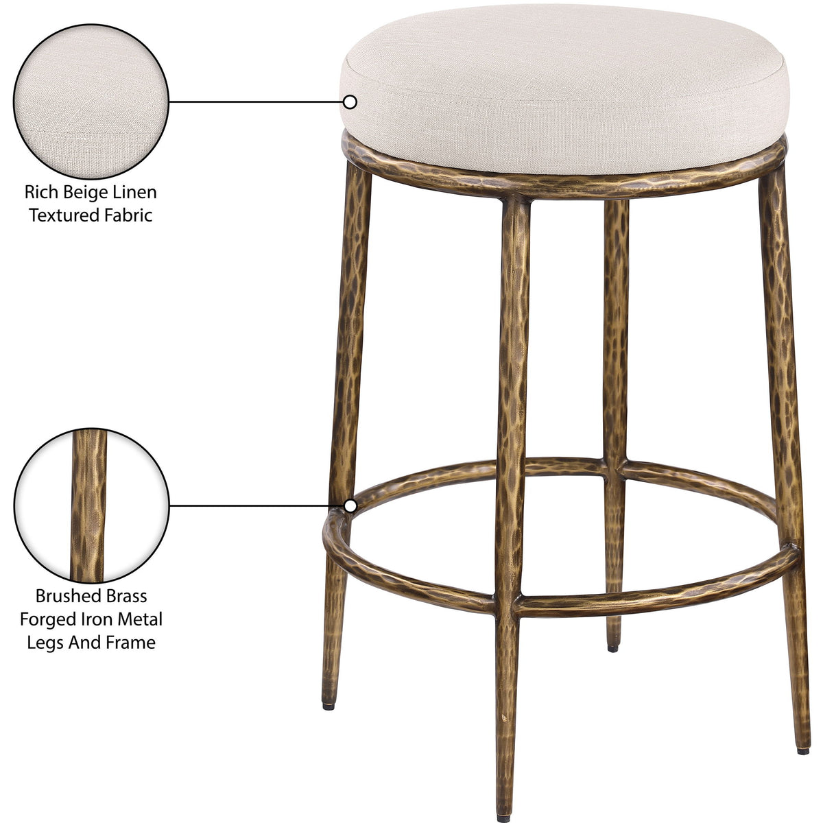Ferro - Upholstered Backless Counter Stool With Brushed Gold Base