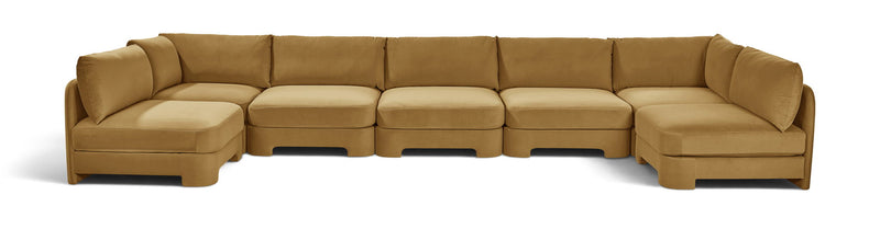 Beige velvet armless U-shaped sectional sofa, 7-piece set