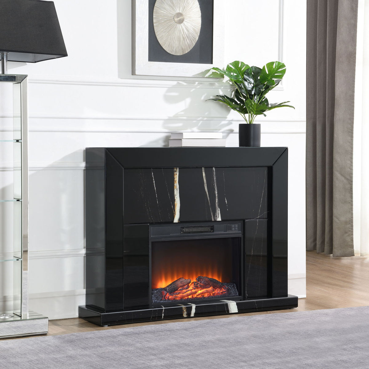 Drisana - Mirrored Fireplace - Black