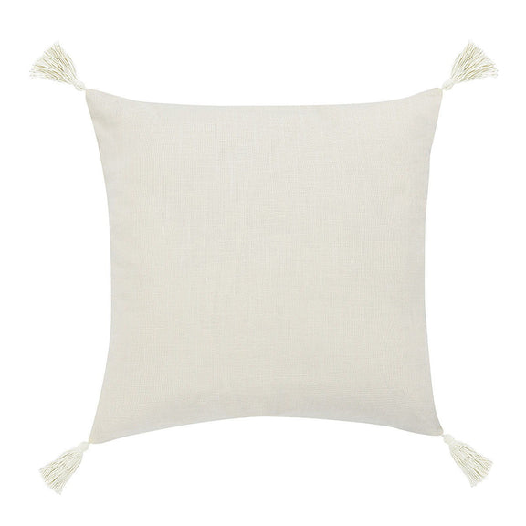 Natural ivory square pillow cover with subtle texture and corner tassels