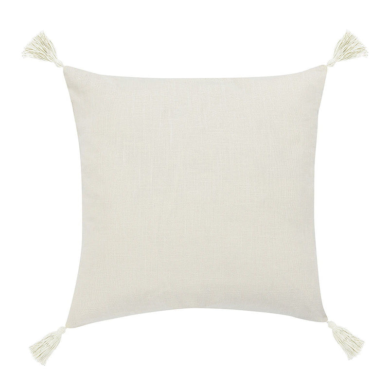 Natural ivory square pillow cover with subtle texture and corner tassels