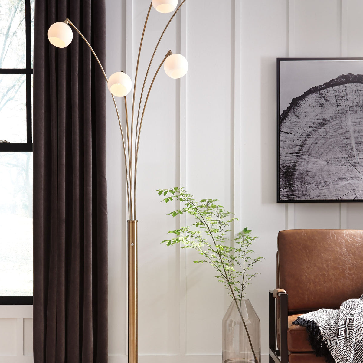 Taliya - Metal Arc Lamp  - Champagne / White