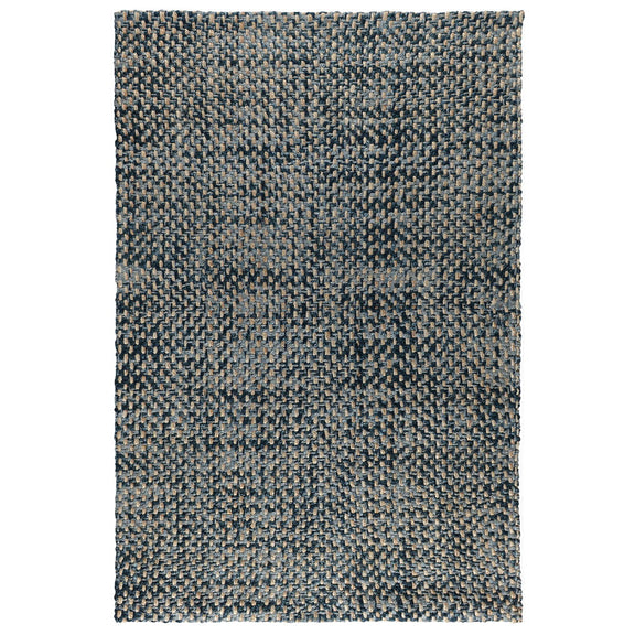 Indigo flat-weave rug with cream flecks, smooth surface, rectangular design