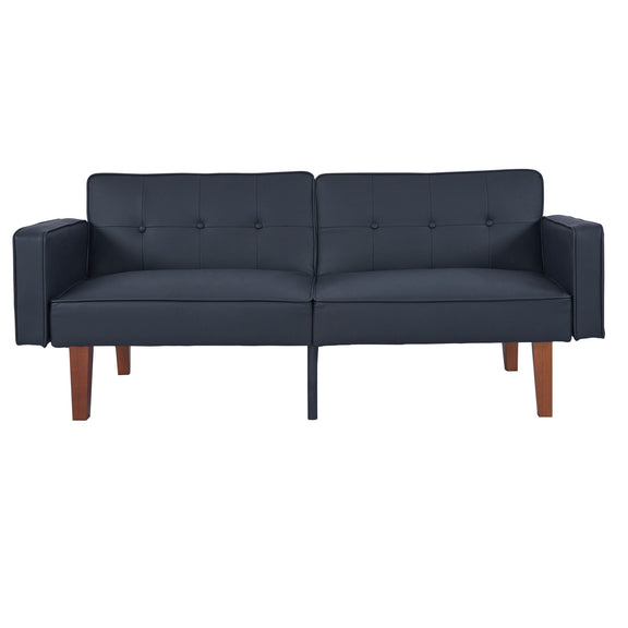 Dark navy tufted sofa bed with adjustable split back and padded arms