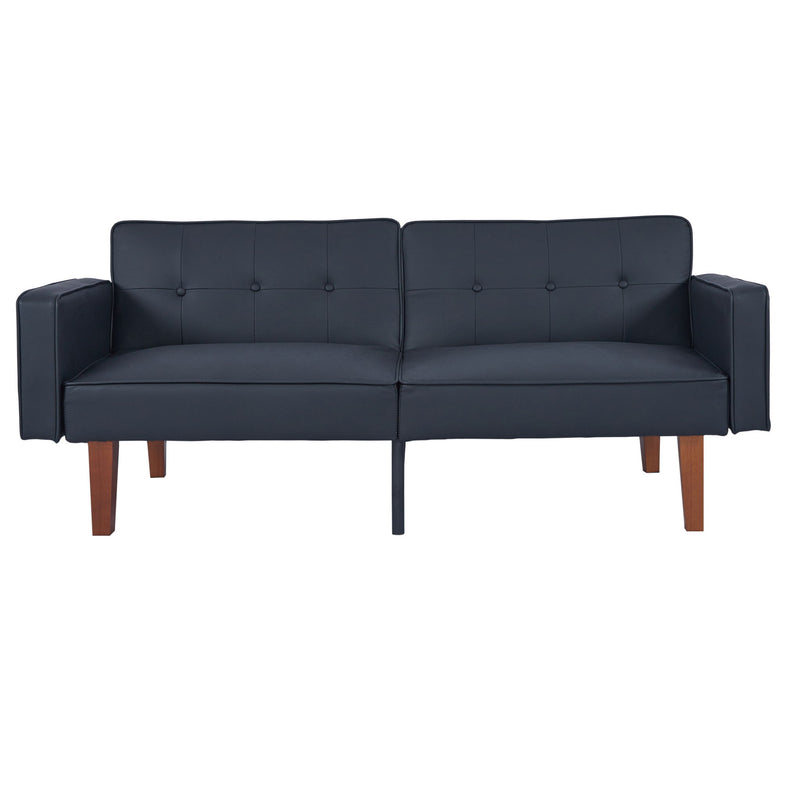 Dark navy tufted sofa bed with adjustable split back and padded arms