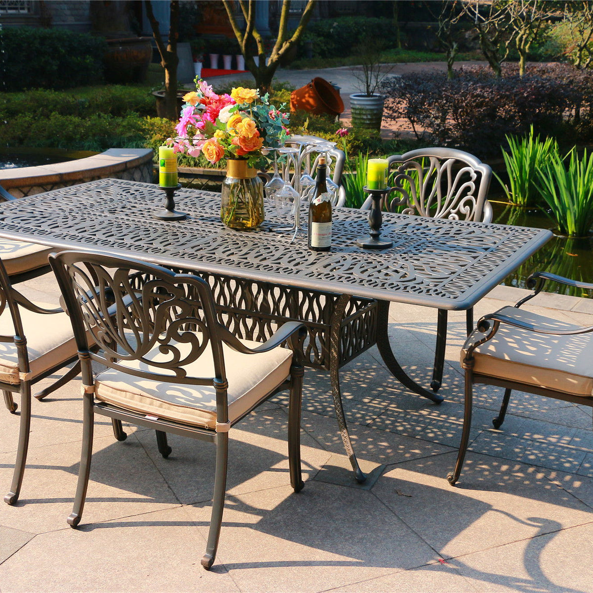 Rectangular Long Dining Set With Sunbrella Cushions