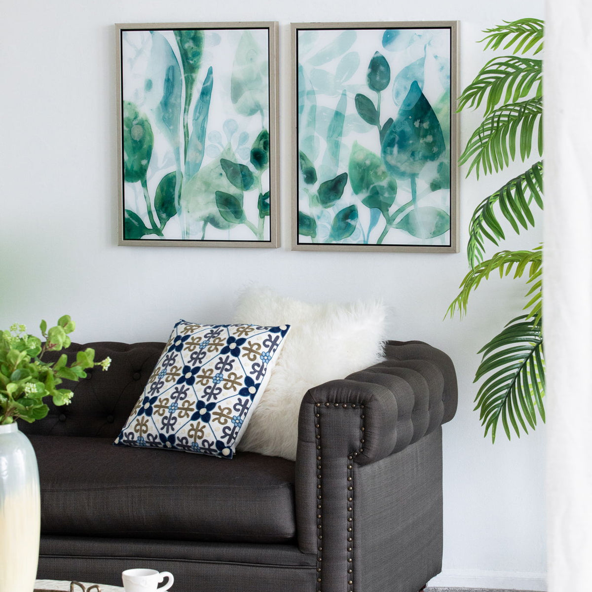 Framed Printed Acrylic Decorative Wall Art, Wall Decor For Living Room (Set of 2) - White / Green