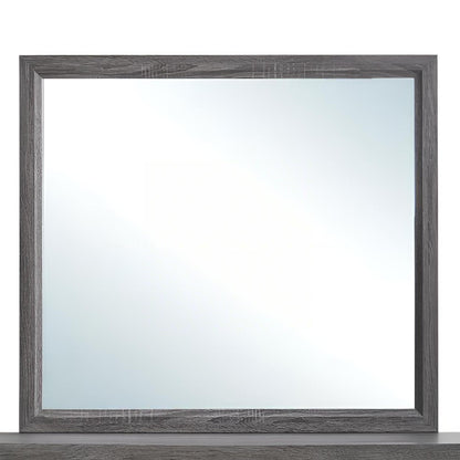 Minimalist wall mirror with dark gray frame and clear reflective glass panel