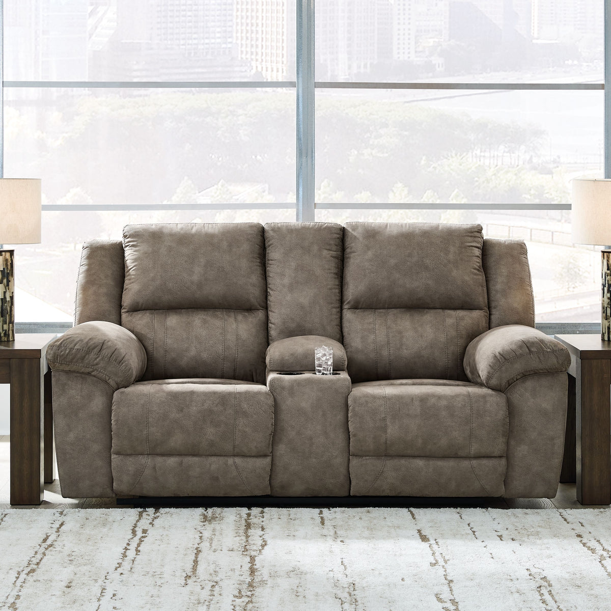 Laresview - Dbl Reclining Loveseat with Console - Fossil
