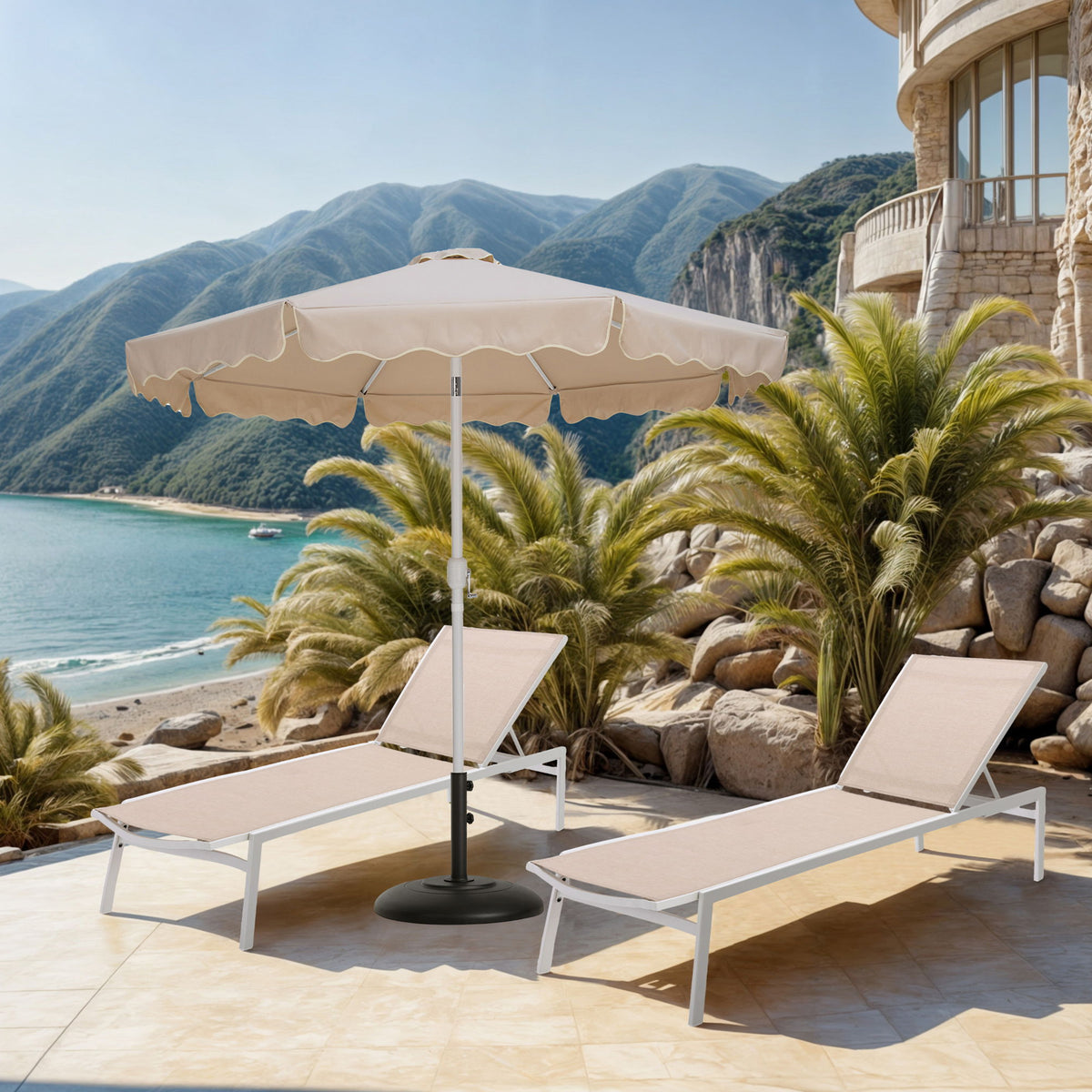 Amalfi - Patio Umbrella - Black Base / White Pole
