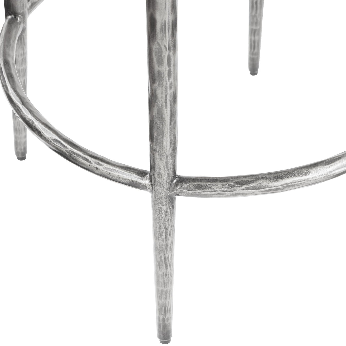 Antique silver metal footrest and legs for backless bar stool with upholstered seat