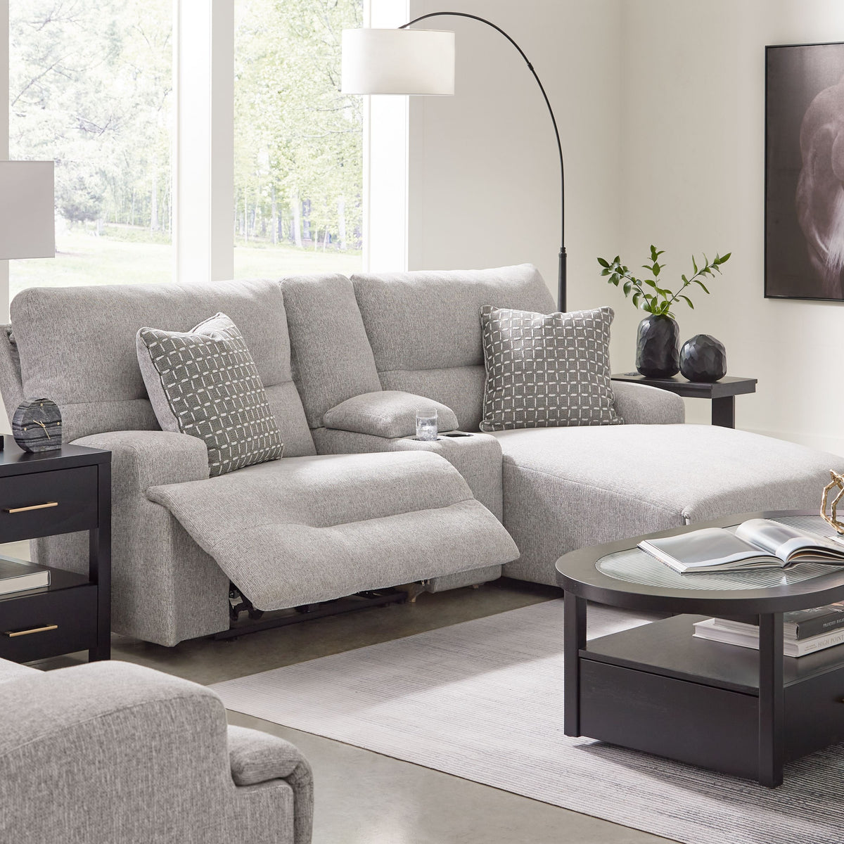 Acklen Place - Pewter - 4 Pc. - 3-Piece Power Reclining Sectional Sofa With Raf Chaise, Wide Seat Power Recliner