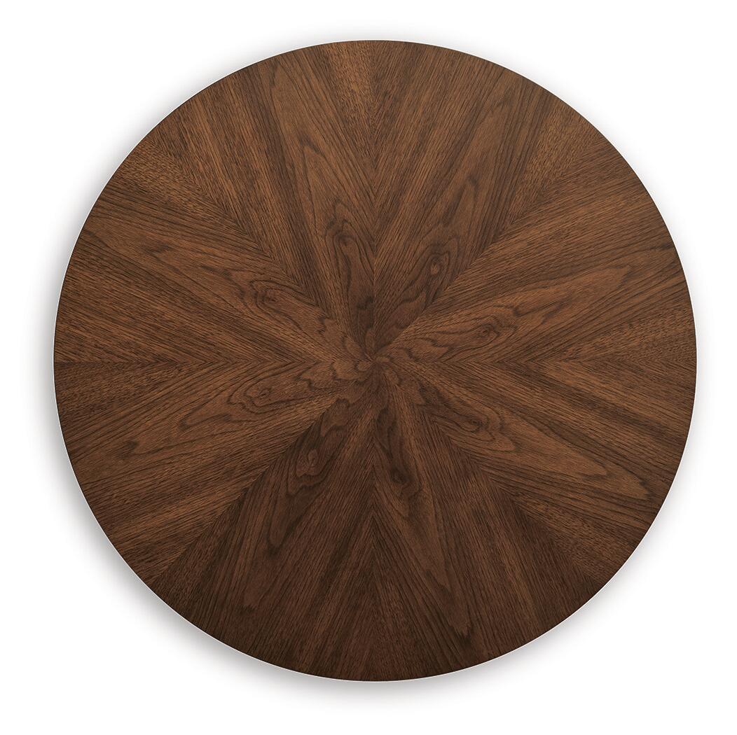 Round wooden tabletop with radial wood-grain pattern