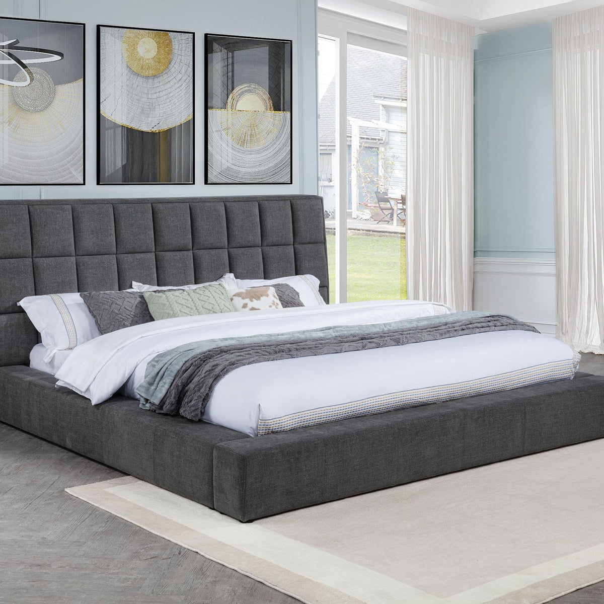 Dreux Upholstered Eastern King Panel Platform Bed Grey