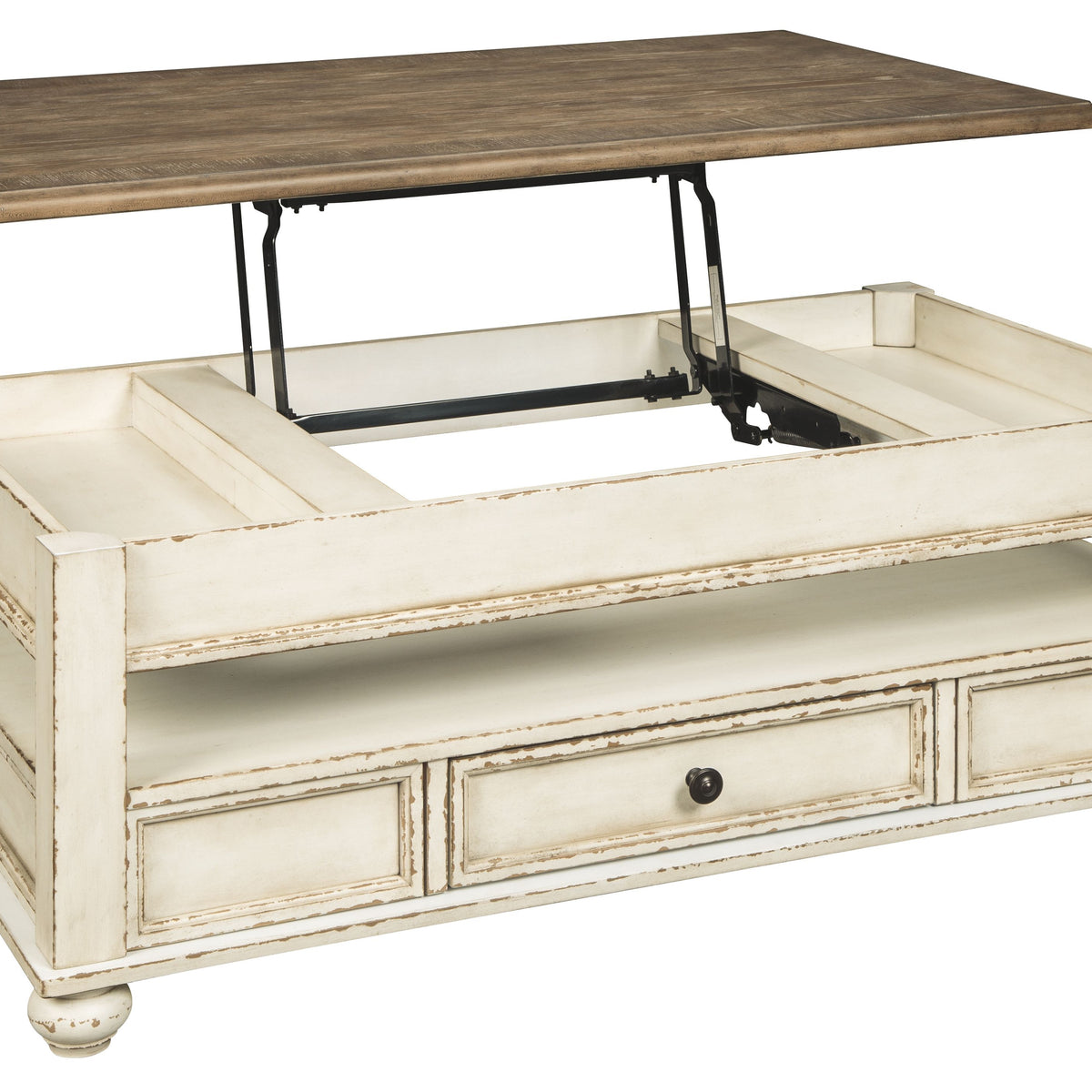 Realyn - Lift Top Cocktail Table - White / Brown