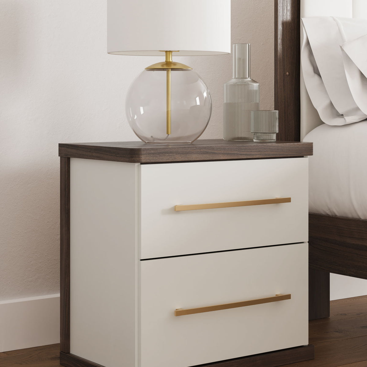 Kendanport - Brown / White - Two Drawer Night Stand